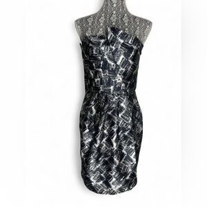 Max & Cleo Strapless Black and White Abstract Cocktail Dress